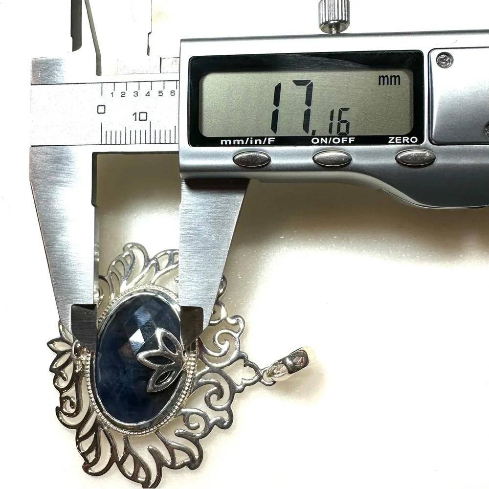 Faceted Oval Rose-cut Fancy Blue Sodalite Solid Sterling Silver Pendant